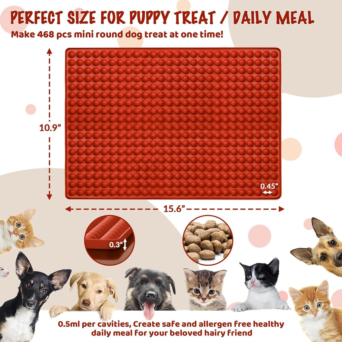 Hknmtt Silicone Mini Round Shape Molds, 468 Cavities Tiny Semi Sphere Baking Sheet Dog Treats Molds Candy Freezer Oven Safe Homemade Dog Treats Kit