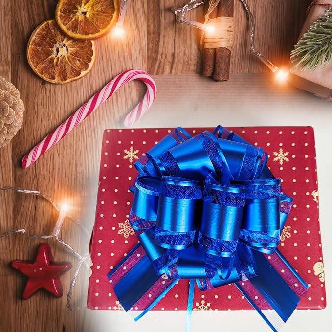 Blue Bows for Gift Wrapping, 6PCS Gift Bows for Christmas Wedding Birthday Party Valentine's Day Mother's Day Baskets Decoration, 6 Inches (Blue)
