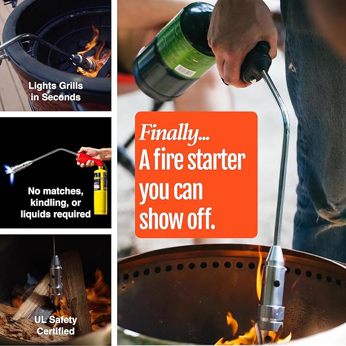 ROCKETFIRE Fire Starter Torch | Perfect Propane Torch Head, Grill Gun, Charcoal Torch | Compatible with Bernzomatic Propane & MAP/PRO Fuels | Stainless Steel Tri-Flame Tip | Fuel NOT Included | Black