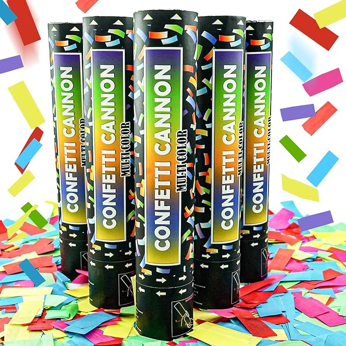 12 Inch Confetti Cannon Multicolor Confetti Popper Party Shooter for Wedding Birthday Graduation Celebration, 5 Pack Biodegradable Confetti Shooter Launches 20-26 ft