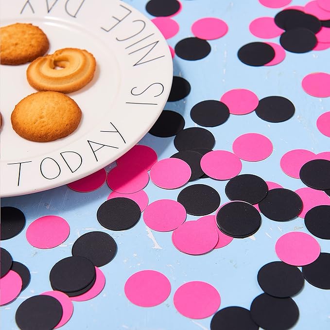 200pc Hot pink Black Paper Table confetti, Circle Dots Glitter Party Table Confetti for Wedding Baby Shower Birthday Party Decoration Suppiles Table Decoration 1 Inch