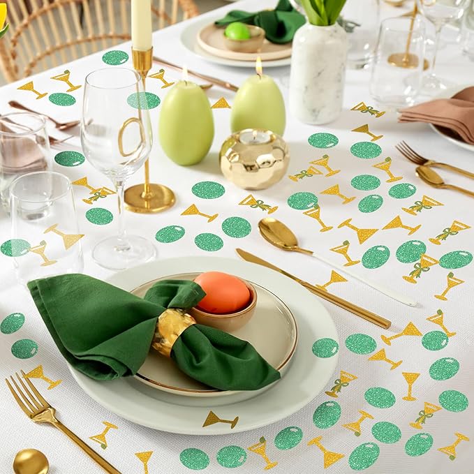 BeYumi Martini Olive Table Confetti - 300Pcs Gold Martini and Green Olive Table Confetti Decorations Tini Bit Older Paper Decor for Birthday Bridal Shower Wedding Bachelorette Party Supplies