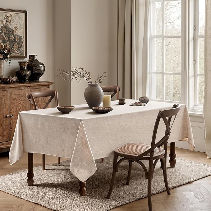 MIULEE Ivory Linen Polyester Tablecloth 52x70 Inch Spring Rectangle Table Cloth Waterproof,Stain Resistant & Wrinkle Resistant for Dining Party Wedding