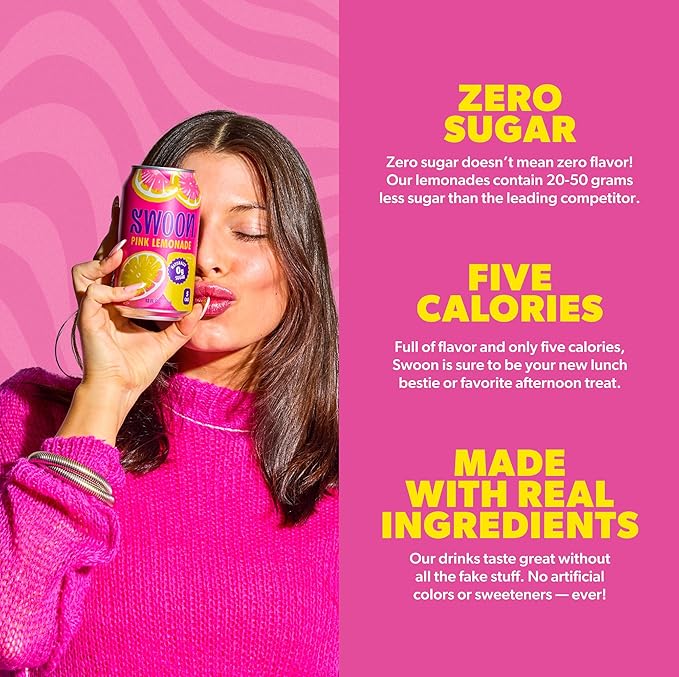 Swoon Pink Lemonade - Low Carb, Paleo-Friendly, Gluten-Free Keto Drink - Sugar Free Strawberry Lemonade Made with 100% Lemon Juice Concentrate &
