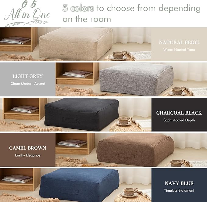 Square Comforter Storage Bag/Wedge Pillow Cover Linen Like - Multi-Use Pillow, Cushion & Bedding Insert Cover - Stuff with Clothes, Blankets for Extra Storage (22.8x22.8x7.8 In, Brown)