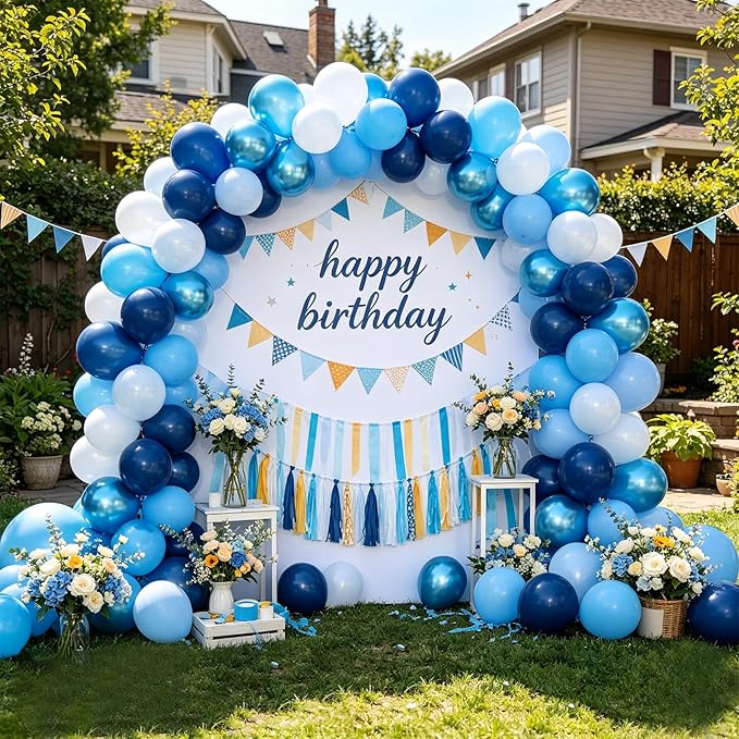 Blue Balloons 60 pcs 12 Inch Light Navy Baby Pearl Blue Metallic Latex Balloons Garland Arch kits for Boys Birthday Baby Shower Graduation Bridal Shower Wedding Party Decoration Supply