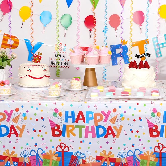NatNarr 3 Pack Plastic Birthday Tablecloth, 54 x 108 Inch Disposable PE Happy Birthday Tablecloth Waterproof Rectangle Birthdays Party Table Cover for Birthdays Party Decorations
