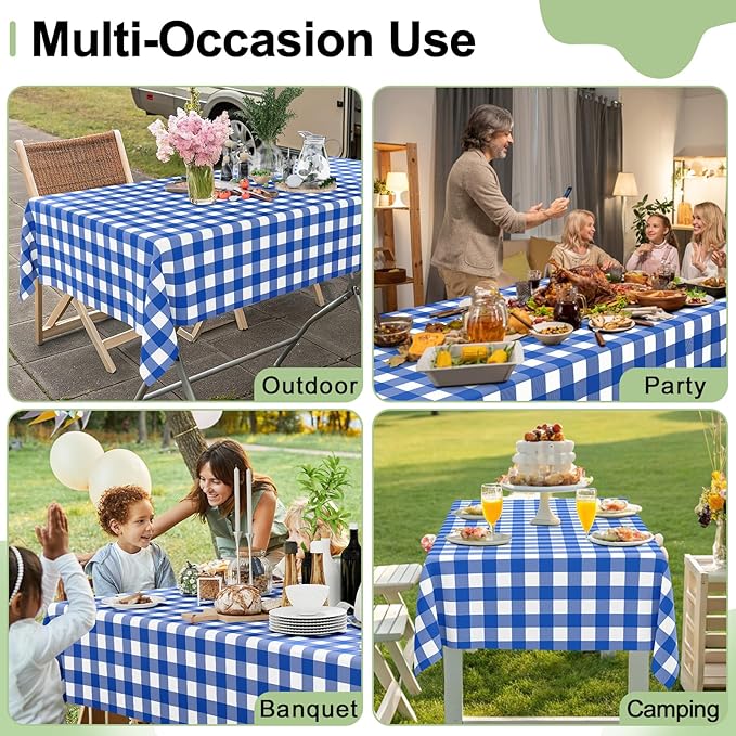 Smiry 3 Pack Blue Gingham Disposable Tablecloths - 54" x 108" Heavy Duty Plastic Table Cloth, Waterproof Buffalo Plaid Table Covers for Picnic, Banquets, Outdoor Parties