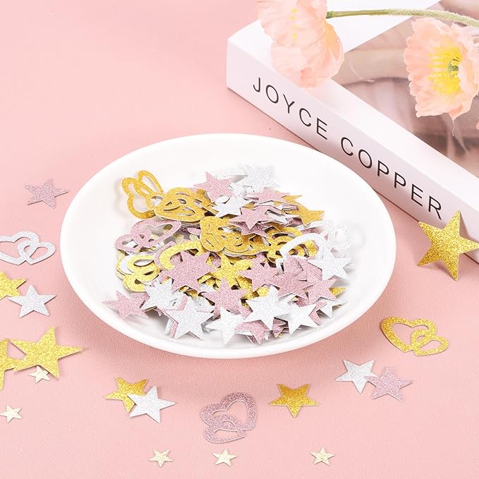 MECCANIXITY 200Pcs Star Confetti Glitter Confetti Table Confetti Decor for Party Wedding Festival Decorations,0.24x0.24Inch,Glitter Silvery/Silvery