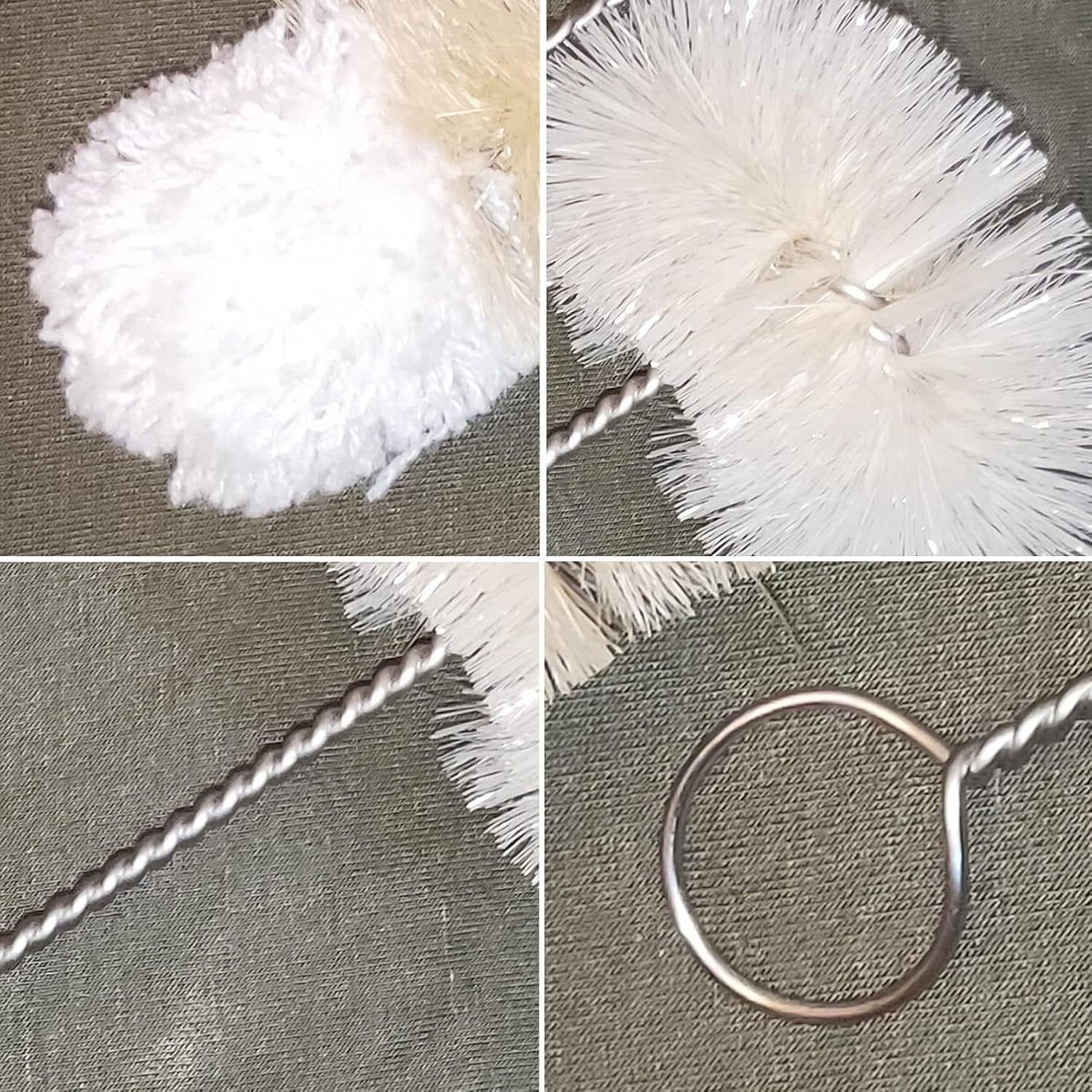 Coralpearl Bottle Brushes Thin Long Handle X 2, Skinny Wire Cleaner Set in Stainless Steel with Natural Boar Bristle at Wool Tip