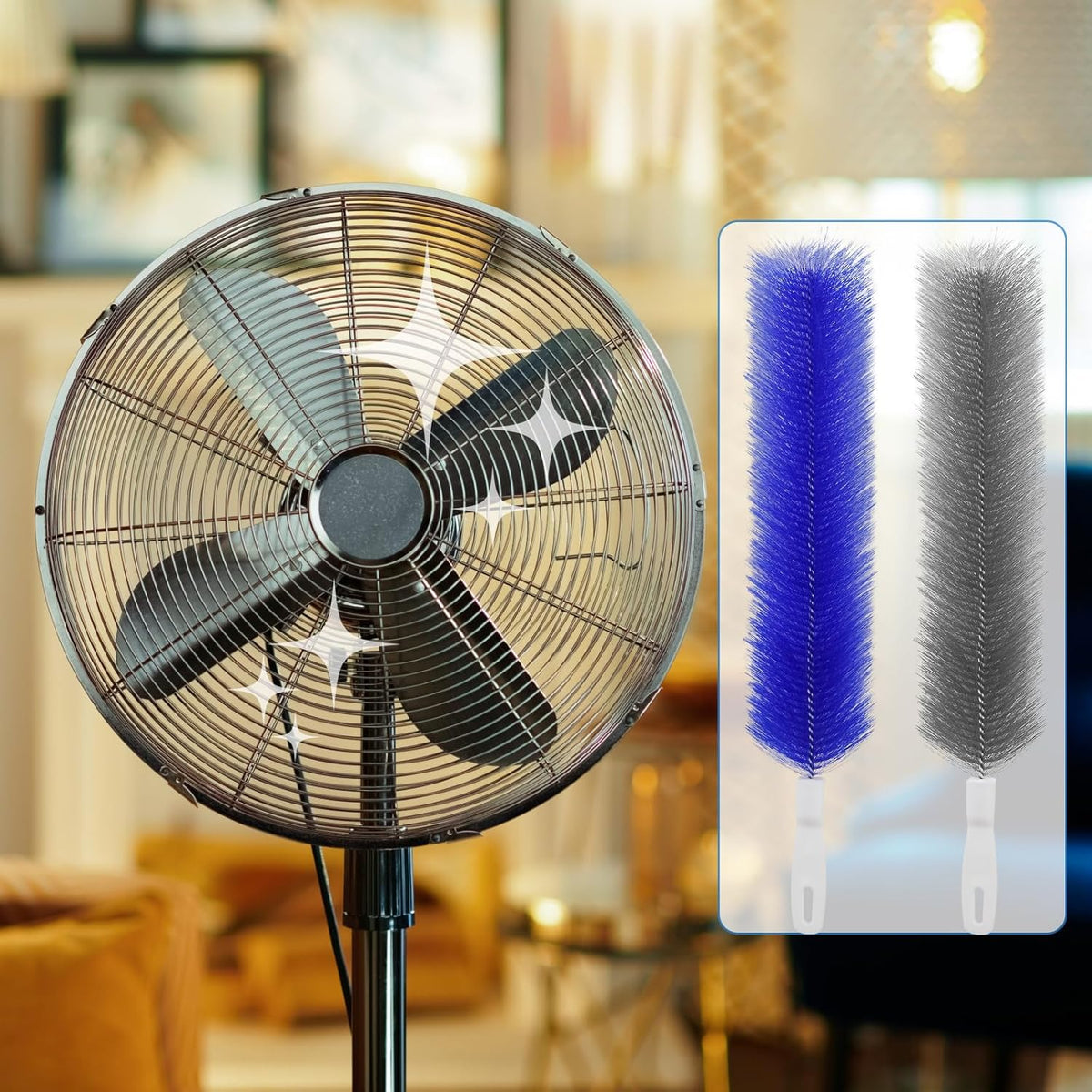 2 Pcs Cobweb Duster, Bendable Fan Duster, Plastic Fan Cleaner Brush,Microfiber Head Dusting Brush, Reusable Dust Remover for Air Conditioning Shutters,Ceiling Fan Blades,Air Vents, Curtains, Cars