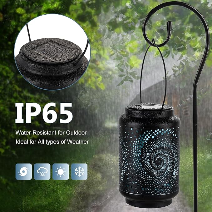 Solar Lanterns Outdoor Waterproof - 7.8" x 4.7" Solar Light for Outside with Blue Spiral, Pathway Landscape Lights for Garden, Patio, Backyard, Porch, Lawn, Mothers Day Gifts for Mom