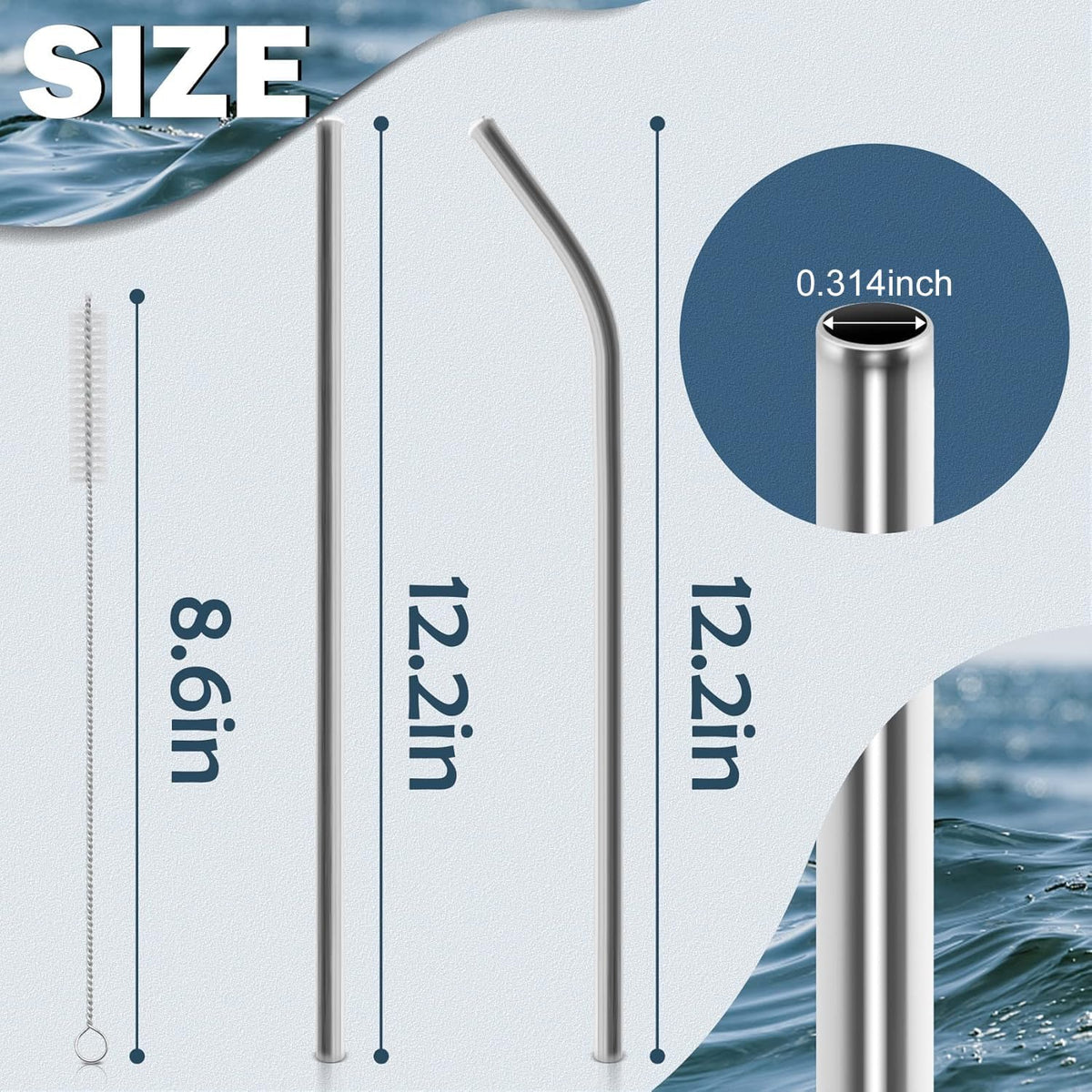 for Stanley Quencher 40oz Tumbler 6x Metal Stainless Steel Straws, 12inch Replacement Extra Long/Tall Straws for Stanley Cup 40oz Drinking Reusable