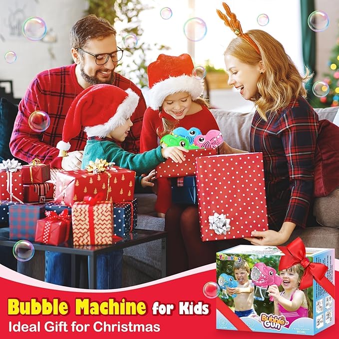 3 Pack Bubble Mahine Gun - Dinosaur Bubbles Blower with LED Light Outdoor Toys for Ages 4-6 Boys Girls Gift for 3 4 5 6 7 8 Year Old Kids Easter Basket Stuffers Valentine Birthday (Green+Blue+Pink)