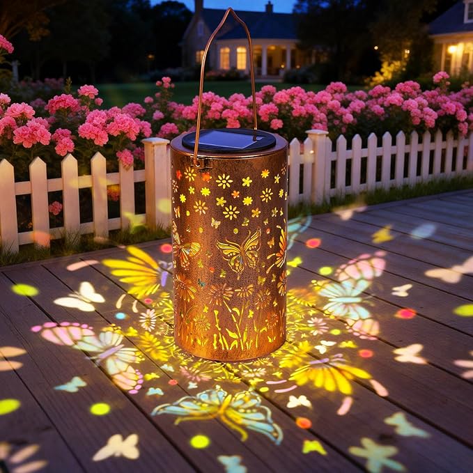 Colorful Butterfly Solar Lanterns Outdoor Waterproof, Birthday Gifts for Women Mom Grandma, Hanging Butterfly Solar Lights, Metal Lanterns Decorative Outdoor for Yard, Patio, Porch, Garden