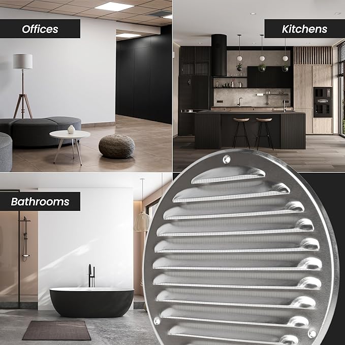 Repa Market 6 Inch (Opening Dimensions) Round Air Vent Cover/Black Galvanized Steel Louvered Grill Cover with Mesh Screen/Wall or Ceiling Vent/HVAC Register for DIY Home Improvement