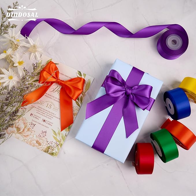 Rainbow Satin Ribbon 1 Inch x 60 Yards, Colorful Multicolor Fabric Ribbon for Crafts, Gift Wrapping, Bows, Garland, Sewing, Tulle, Birthday Party Decorations and DIY Decor