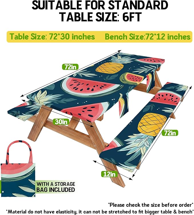Picnic Table Cover with Bench Covers Camping Essentials Waterproof Windproof Fitted Tables and Seats Set Patio Outdoor Must Haves Stuff Tablecloth Rv Owner Camper Overlanding Activities Gadgets Kit
