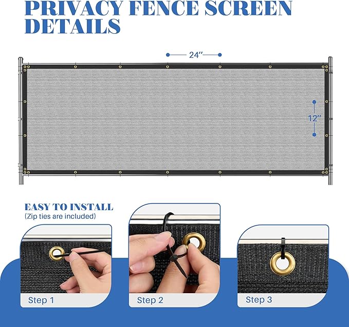 ECOOPTS 4'x20' Privacy Fence Screen Windscreen with Copper Grommets, Fit for Commercial Fence and Residential Garden Outdoor 90% UV Blockage, Cable Zip Ties Included (Gray)