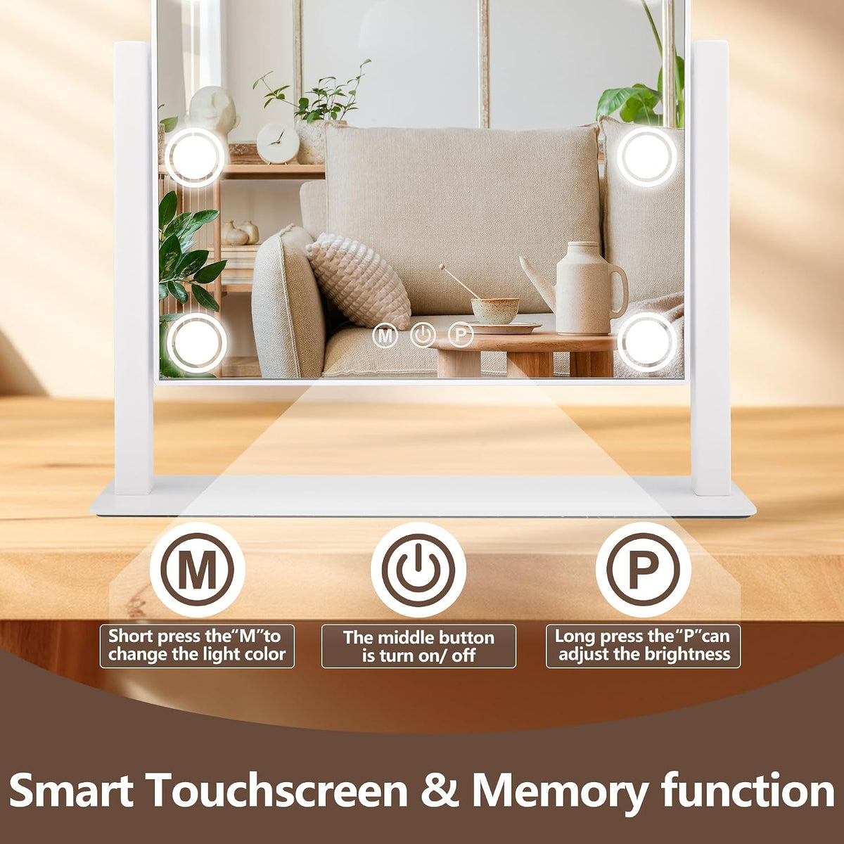 Lighted Makeup Mirror with 9 Bulbs, White 14.05" x 12"