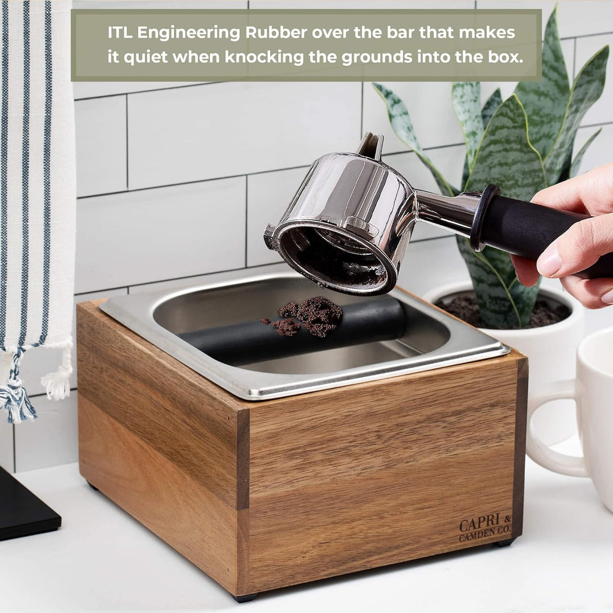 Knock Box, Large Capacity Espresso Knock Box, Non-Slip Base Knock Box Espresso, Coffee Knock Box, Shock Absorbant Espresso Knock Box and tamp station