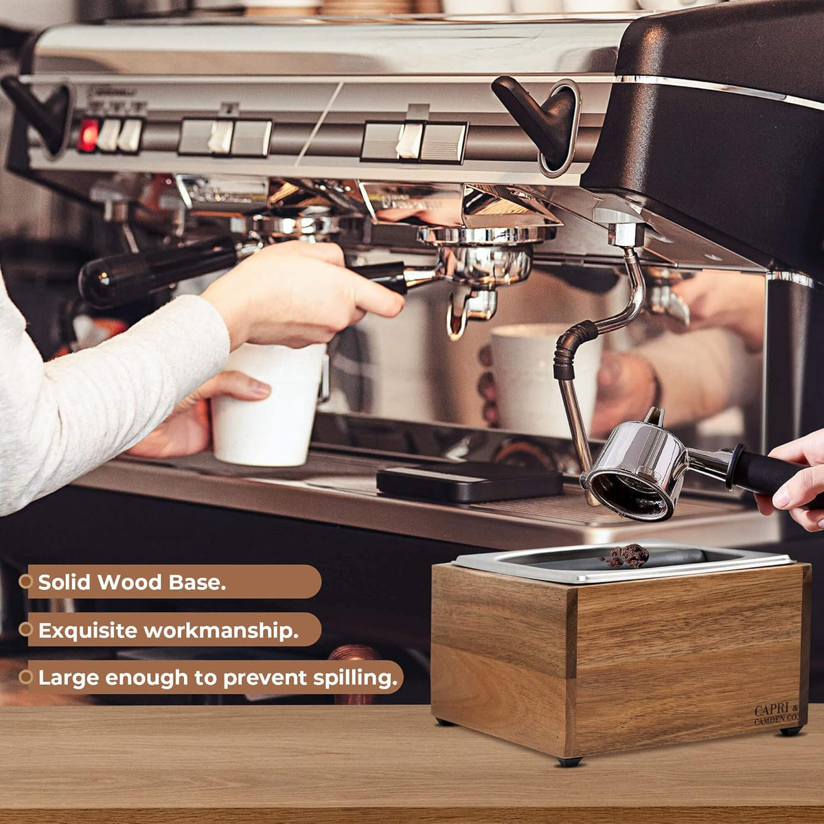 Knock Box, Large Capacity Espresso Knock Box, Non-Slip Base Knock Box Espresso, Coffee Knock Box, Shock Absorbant Espresso Knock Box and tamp station