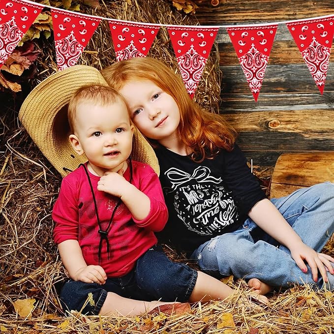 6 Pack Western Cowboy Party Decorations Red Bandana Pennants Banner Wild West Decor Western Theme Bunting Flags for Birthday Baby Shower Country Party Supplies