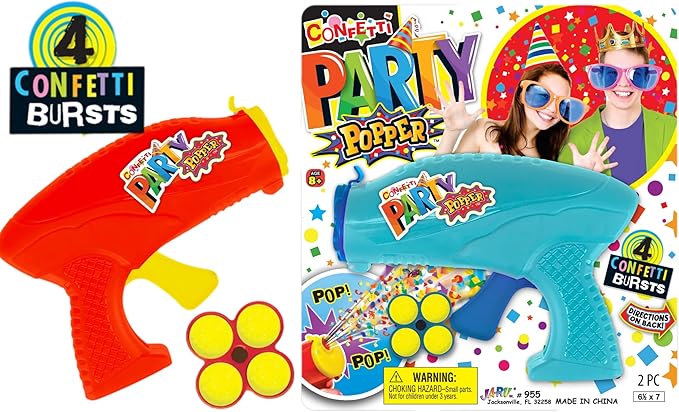 JA-RU Confetti Poppers for Kids (6 Pack) Colorful Party Poppers Confetti Shooters, Confetti Gun, Party Favors for Gender Reveal, Wedding, Birthday & New Year’s Eve | 955-6s