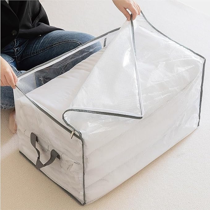 3 Pack 80L Large Clear Comforter Storage Bags,Clothes Storage Bins Foldable Closet Organizer Storage Containers and for Clothes, Blanket, Bed Sheets,Toys, Pillows(Gray)