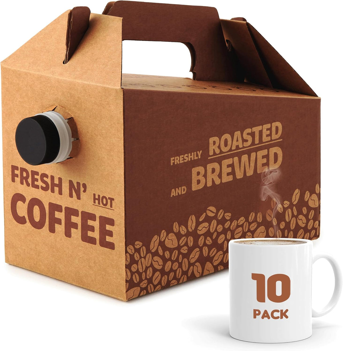 Stock Your Home (10 Pack) 96 oz Disposable Coffee Box Dispensers, Insulated Hot Cold Bulk Beverage Server Carafe, Coffee Carrier with Handle Take Out Containers, Cardboard Traveler To Go Boxes