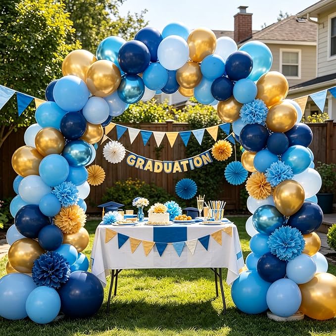 Blue Balloons 60 pcs 12 Inch Light Navy Baby Pearl Blue Metallic Latex Balloons Garland Arch kits for Boys Birthday Baby Shower Graduation Bridal Shower Wedding Party Decoration Supply