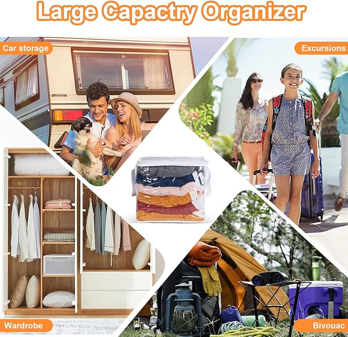 3 PCS Clear Zippered Organizers 12''x12''x12'' Bags with Handles Storage Cube Tote Storage Blanket Bags Bins for Clothes Moving Supplies Linens Shoes Closet Organizers (3 pack)