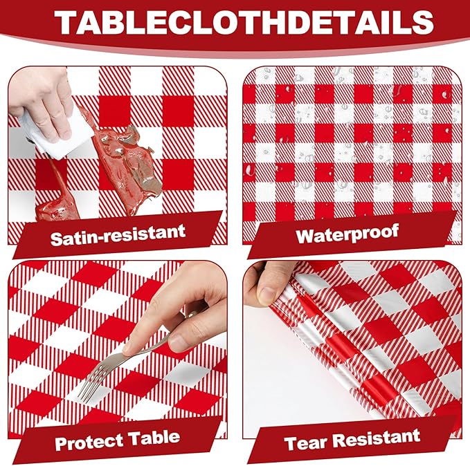 2 Pack Red Gingham Tablecloth for Rectangle Tables, 54 X 108Inch Checkered Table Cloth Waterproof Buffalo Plaid Table Covers for BBQ Picnic Barbecue Birthday Party