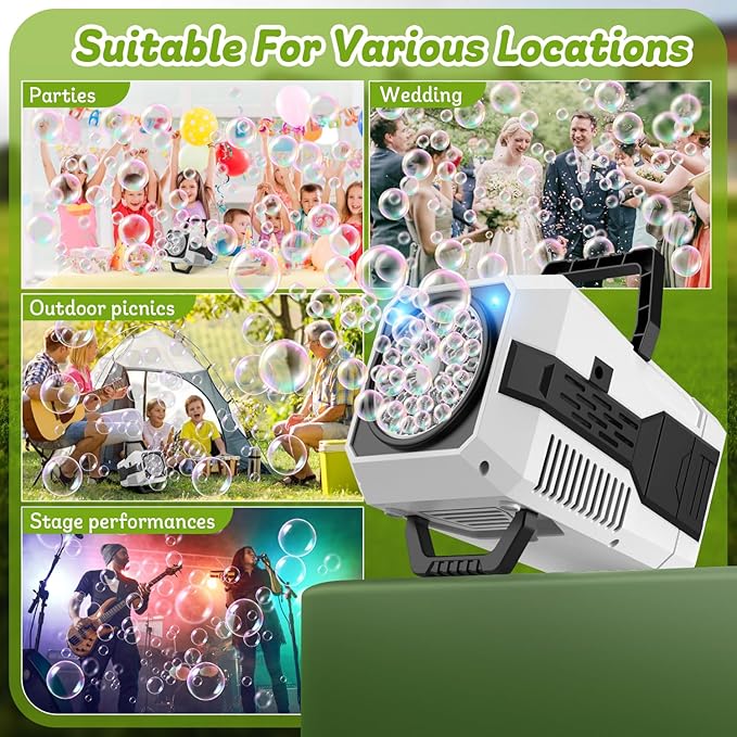 Bubble Machine for Children, Powered by USB Adapter or Battery, Suitable for Indoor & Outdoor Birthday Parties, Weddings & Outdoor Activities