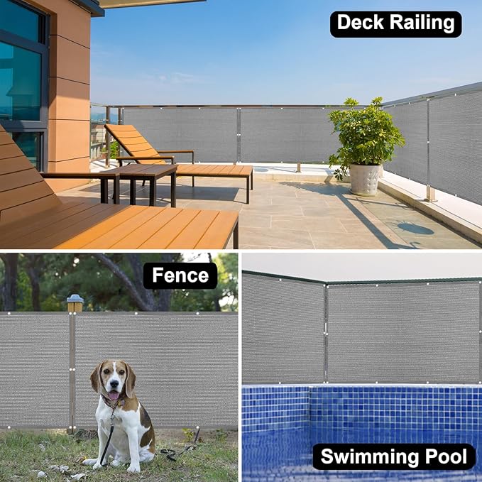 Eden's Decor Balcony Privacy Screen Grey 2'6"x 22' Cover Mesh Windscreen Weather-Resistant UV Protection for Backyard Deck, Patio, Balcony, Pool, Porch, Fence, Railing, Gardening