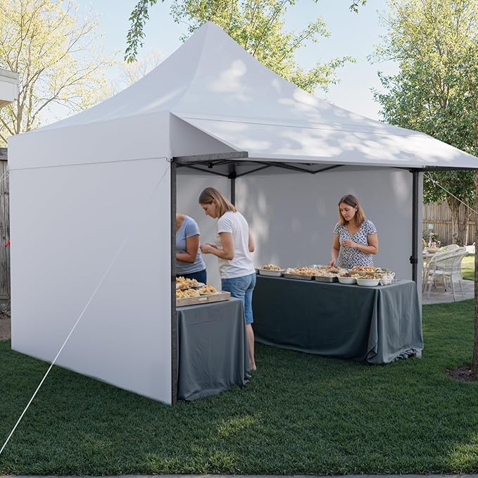 10x10 Pop Up Canopy Tent with Awning and Sidewalls, 550D Commercial Canopy, Waterproof Party Tent with Roller Bag, White
