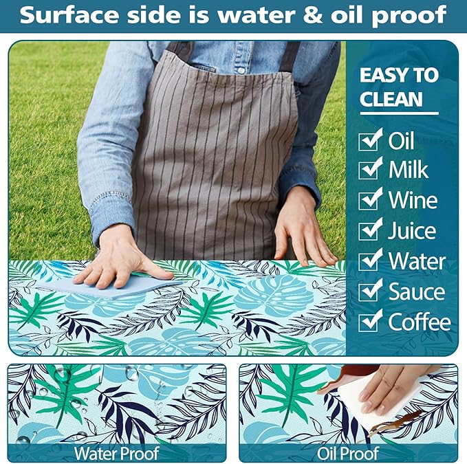 Palm Leaves Picnic Table Cover with Bench Covers, Waterproof Summer Tropical Hawaiian Green Leaves Tablecloth for Camping Indoor Outdoor Party Decorations, 30X72in