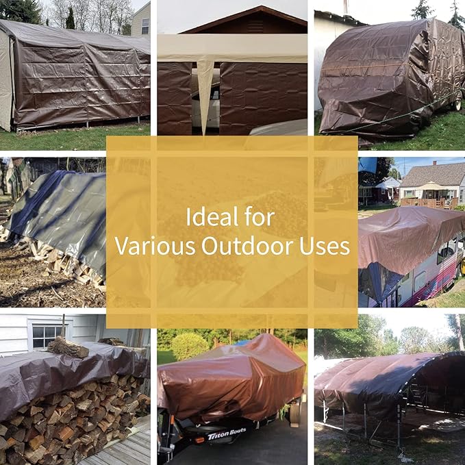 GUARD SHIELD Brown/Green Tarp 6x8 Feet Medium Duty Outdoor Waterproof Multi Purpose Poly Tarps Cover 7mil