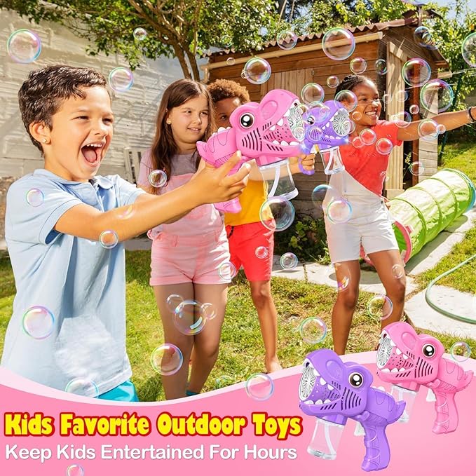 Yunaking Bubble Gun Toys for Girls: Bubble Machine for Kids 2 Rechargeable Dino Toys Easter Basket Stuffers Gift for 3 4 5 6 7 8 Girls Toddlers Ages 4-6 Outdoor Summer Birthday Christmas Valentines