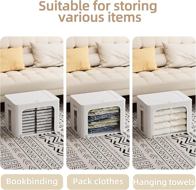 FHSQX 8 Pack Clothes Storage Bins - Foldable Storage Bins for Clothes Fabric Storage Box with Metal Frame (Cream White, 16.5x12.2x12.2 inch)