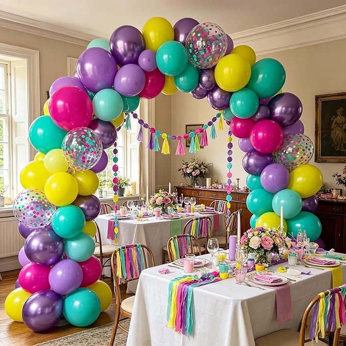 Pink Blue Purple Balloons 60 Pcs 12 Inches Hot Pink Metallic Purple Yellow Confetti Balloons for Kid's Theme Birthday Decoration Baby Shower Girls Party Supplies