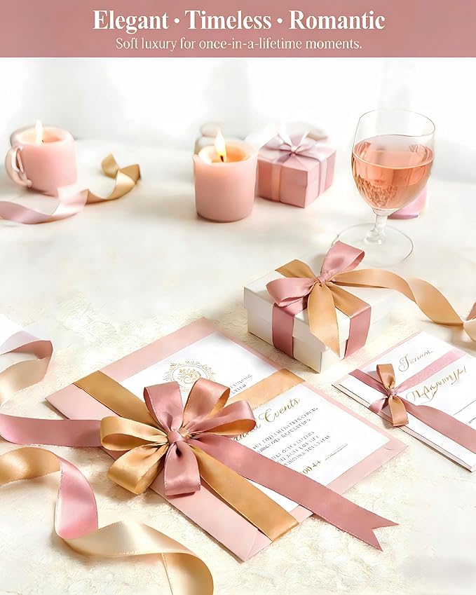 Two Tone Satin Ribbon 1 Inch, 30 Yards Light Pink & Champagne Double Faced Ribbon for Gift Wrapping, Flower Bouquet, Bow, Hair, Wedding, DIY Crafts, Baby Shower