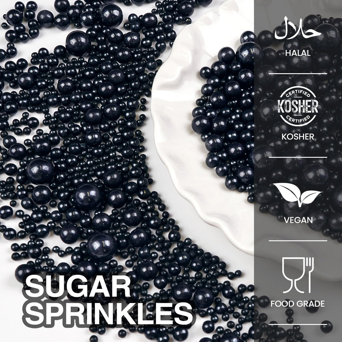 Black Pearl Sugar Sprinkles, Edible Black Sprinkles for Cake Decorating, 150g/5.29oz, Baking Cake Decorations, Ice Cream Toppers, Cupcakes, Cookies
