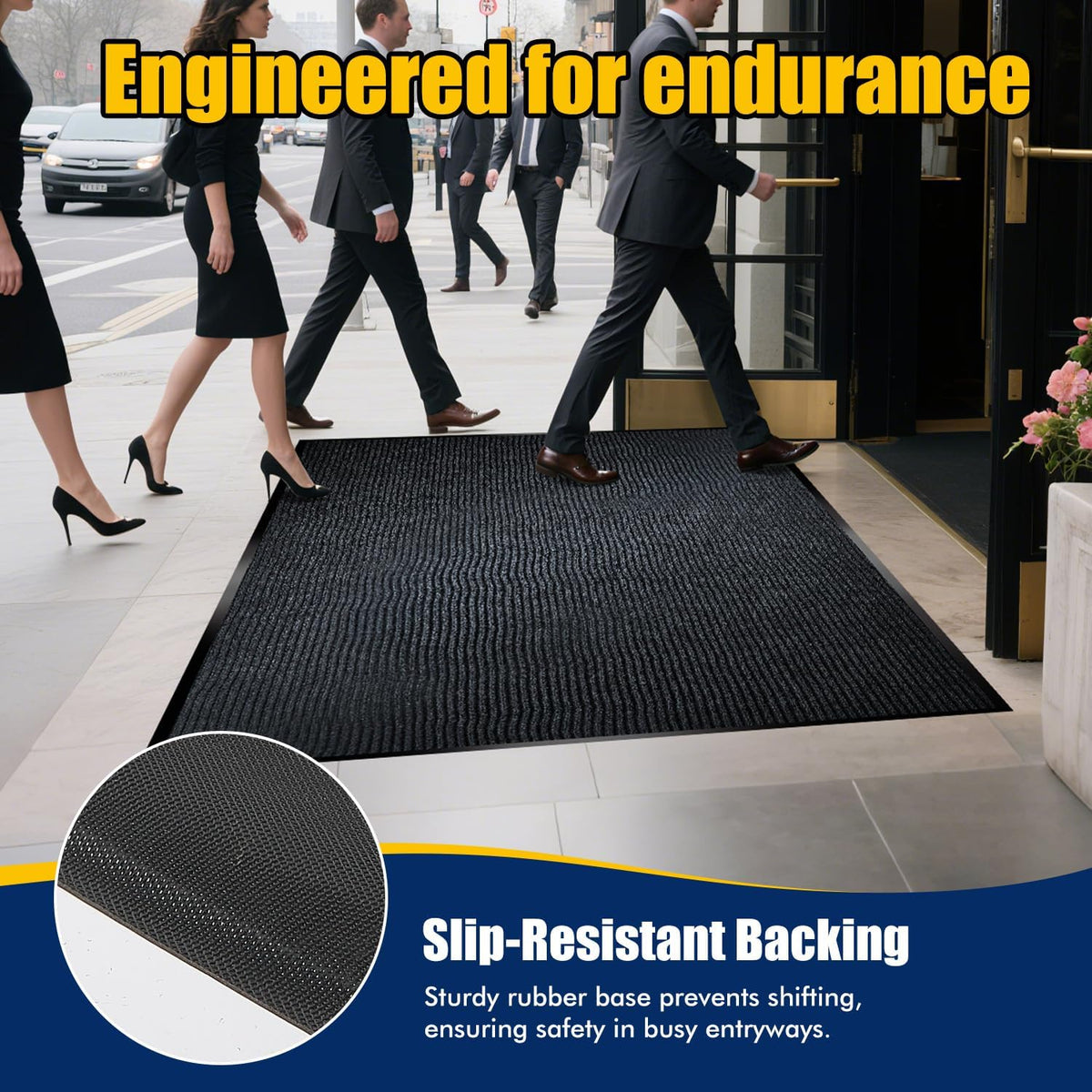 Entrance Mat for Home or Office - 3 x 5 Feet, Carpeted Indoor/Outdoor Entry Mat - Absorbent, Slip Resistant, Low-Profile, Easy to Clean, Rubber Entry Mat - Charcoal