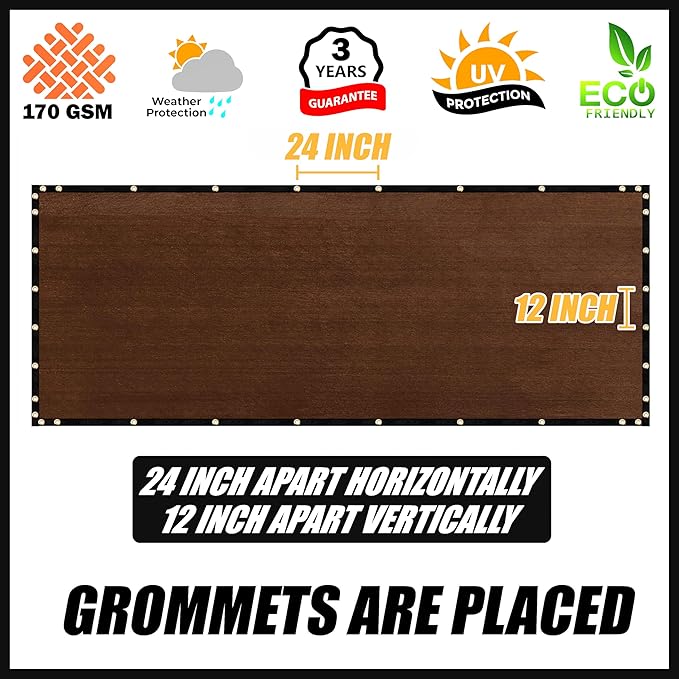 Royal Shade Custom Size 4' x 187' Brown Fence Privacy Screen Windscreen Cover Netting Mesh Fabric Cloth - Cable Zip Ties Included (We Make Custom Size)