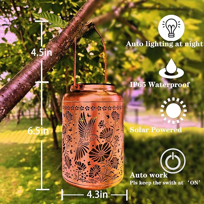 Merrytech Solar Lanterns Outdoor Waterproof,Hummingbird & Gesang Flower Lights,Metal Hanging Garden Decor Outside,Yard Art Decorations for Patio,Pathway,Gardening Birthday Gifts for Mom,Women,Grandma