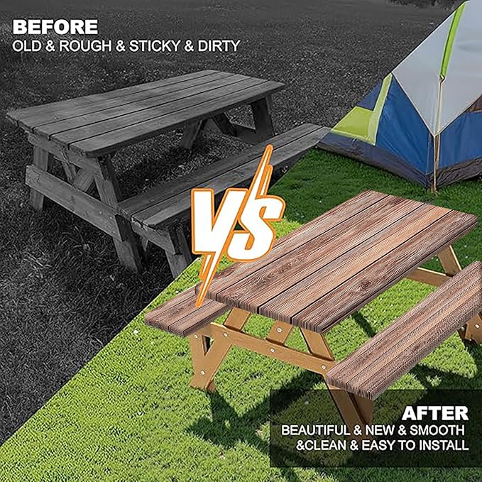 Picnic Table Cover with Bench Covers Camping Essentials Farmhouse Outdoor Table Covers Wood Grain Waterproof Windproof Fitted Tablecloth Cover with Elastic Edge for Indoor & Outdoor 3 PCS 30x72 Inch