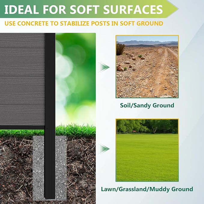 Mondaria Fence Privacy Screen with 8ft In-ground Posts, 6ft(H) x 6ft(W) Wood Plastic Composite Fence Panels Weather-Resistant Outdoor Fence for Backyard/Garden (Silver Gray, 2 Posts)