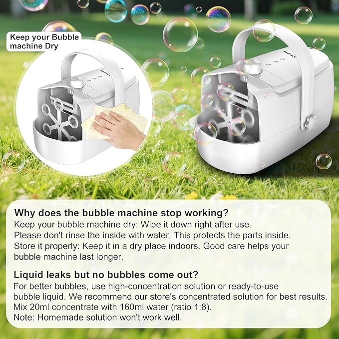 Bubble Machine Durable Automatic Bubble Blower, 18000+ Big Bubbles Per Minute Bubbles for Kids Toddlers Bubble Maker Operated by Plugin or Batteries Bubble Toys for Indoor Outdoor Birthday Party