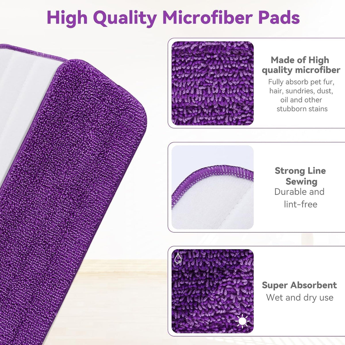 16.5 inch Microfiber Mop Pads for Rubbermaid Reveal Spray Mop and Any 16.5" Flat Mop - 6 Pack 13''-15'' Spray Mop Pad Reusable Washable Replacement Refills - Purple & Yellow